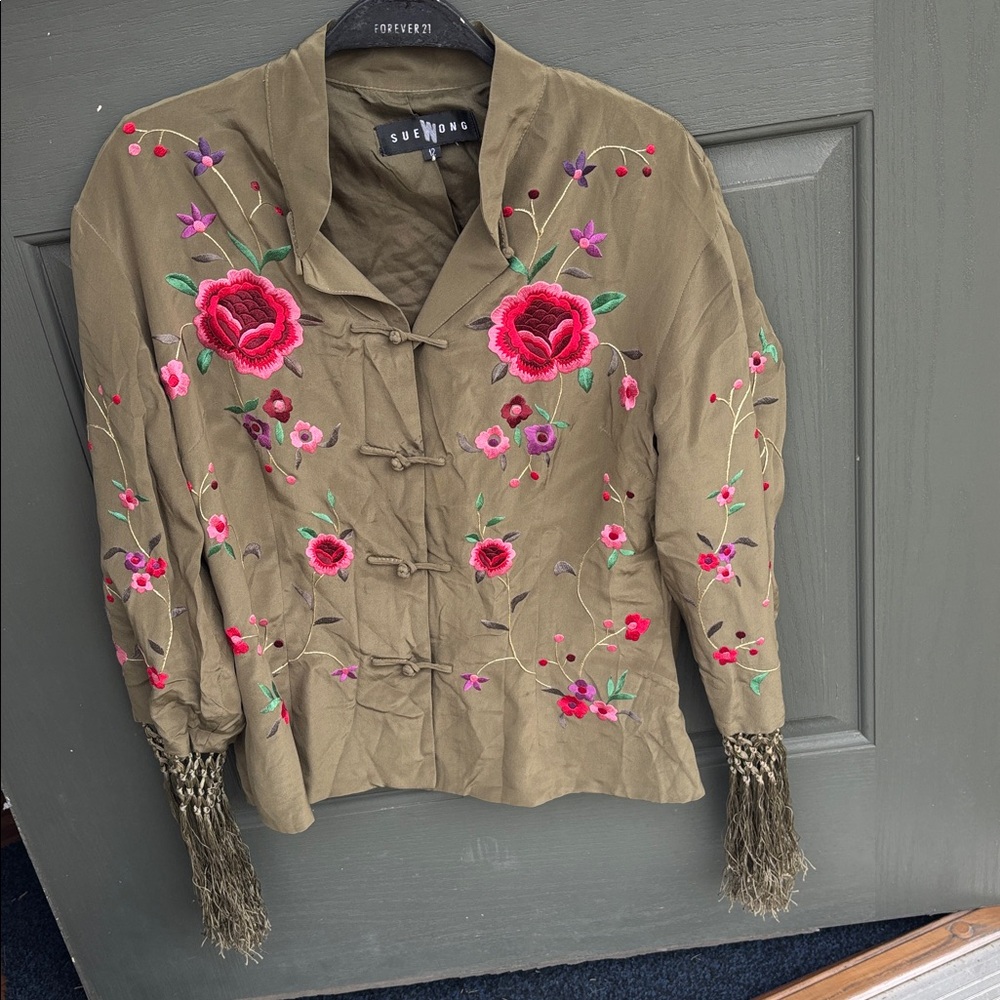 Sue Wong Y2K Floral Career Blouse Colorful Silk Tassel Top Embroidered Japan - Picture 12 of 12